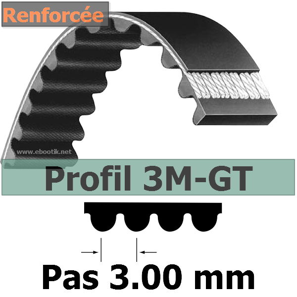 COURROIE DENTEE HTD RENFORCEE 3MGT399-12 mm GT3