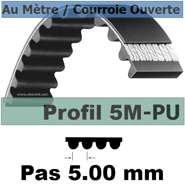 Courroie Crantée/Linéaire 5M15 POLYURETHANE Vendue au mètre