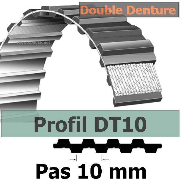 COURROIE CRANTEE 260T10/10 mm PU (acier) Double Denture