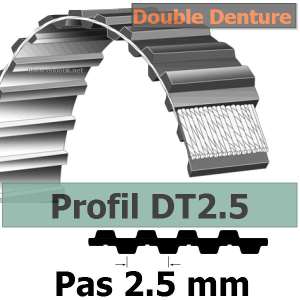 COURROIE CRANTEE 317.50T2,5/10 mm PU (acier) Double Denture