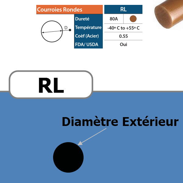 Courroie ronde RL brun 80 Shores DIAMETRE 9.5 mm