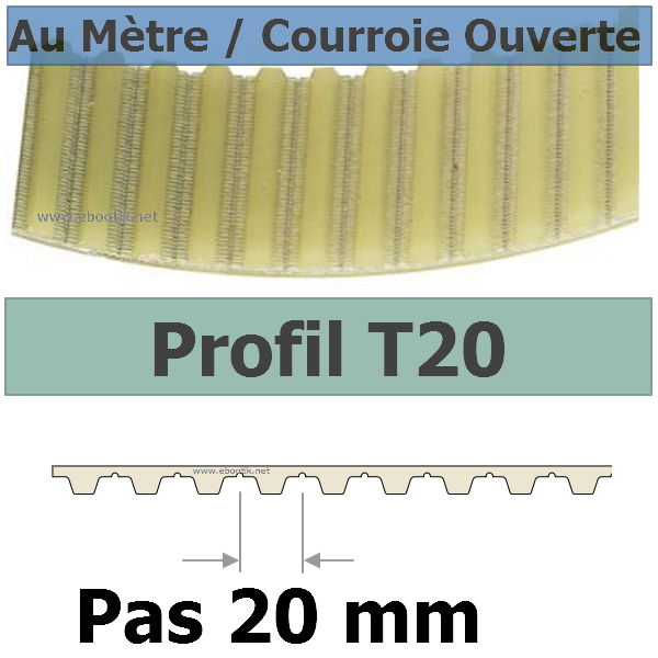 Courroie Crantée/Linéaire T20-25 POLYURETHANE Vendue au mètre