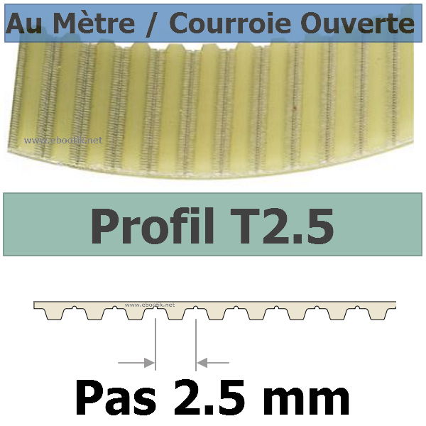 Courroie Crantée/Linéaire T2.5-6 POLYURETHANE Vendue au mètre