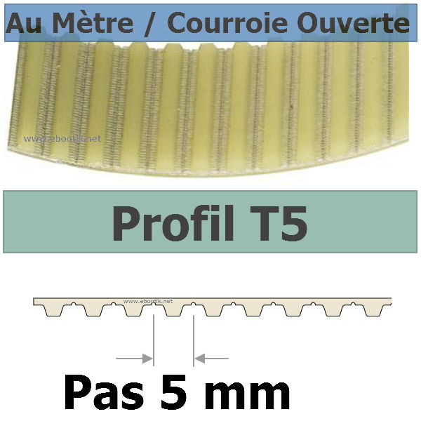 Courroie Crantée/Linéaire T5x15 mm Acier Vendue au mètre