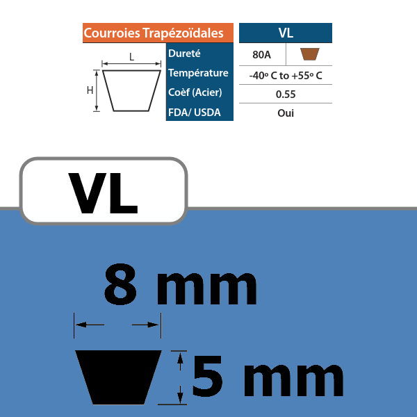 111360009-COURROIE TRAPEZOIDALE VL8