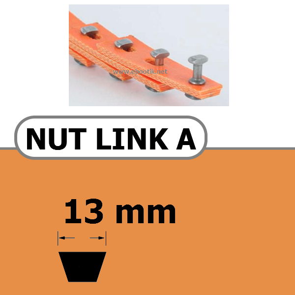 COURROIE TRAPEZOIDALE A MAILLONS NUT LINK AVEC RIVETS METALLIQUE A 13 x 8 mm